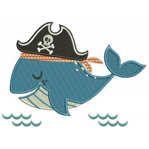 Pirate Whale Filled Machine Embroidery Design Digitized Pattern